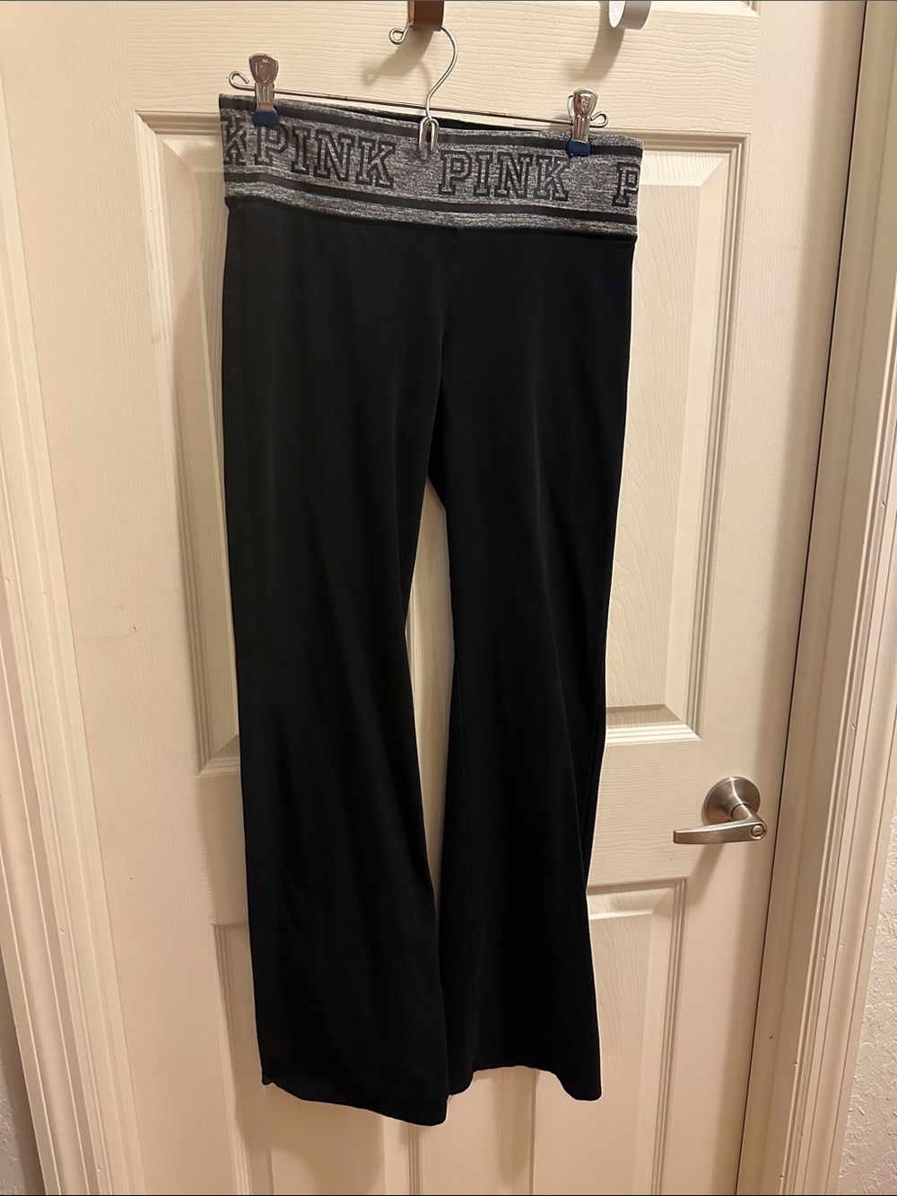 PINK Victoria's Secret Black Lounge Pants with Gray Logo Wide Elastic Waistband